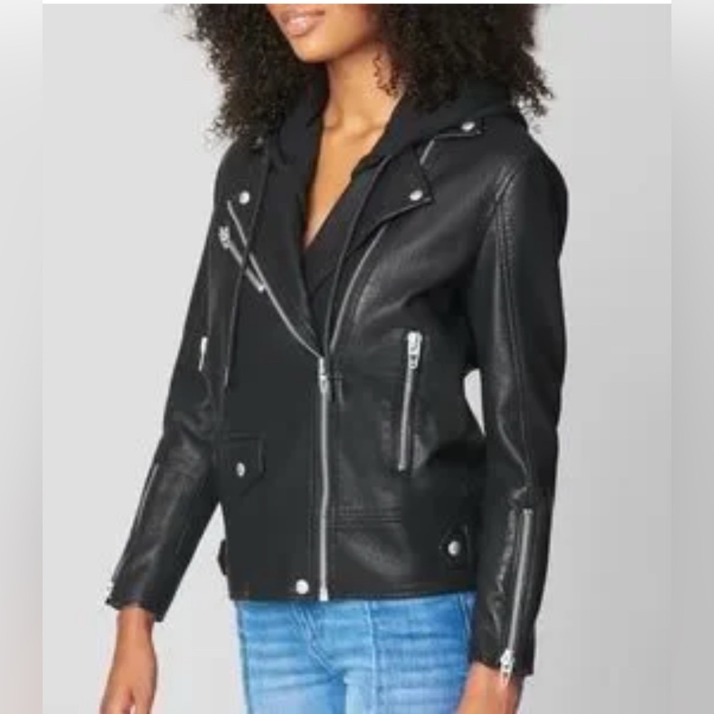 NWT Blank NYC Black Faux Leather Bomber w/detachable hood - L - Picture 3 of 7